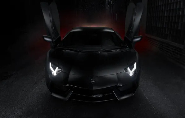 Picture Lamborghini, black, Lamborghini, open doors, front, LP700-4, Aventador, aventador, guillotine, LB834, Lambo doors