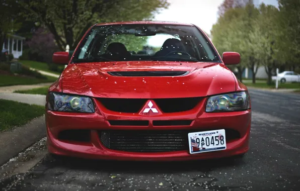 Picture turbo, red, mitsubishi, japan, jdm, tuning, lancer, evolution, evo, front, face, low, stance
