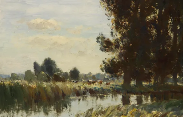Picture trees, landscape, nature, picture, Edward Seago, The Creek in Suffolk