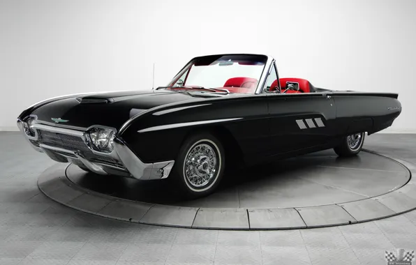 Picture Ford, Convertible, 1963, Classic cars, Black roadster, 428 V8, Thunderbird