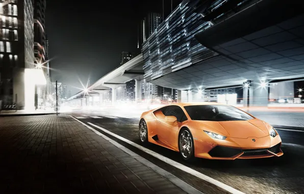 Picture Night, Lamborghini, Street, Lamborghini, Supercar, Night, Street, Supercar, LP 610-4, Huracan, Huracan