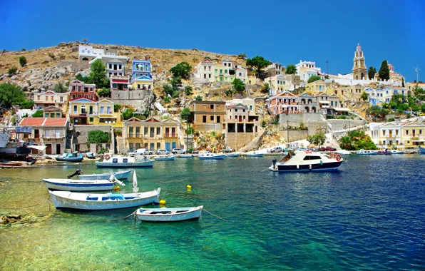 Picture sea, coast, home, boats, Greece, Greece