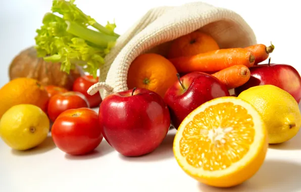 Picture apples, food, oranges, fruit, vegetables, tomatoes, carrots, lemons