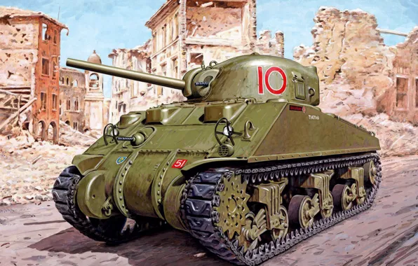 Picture art, painting, tank, ww2, M4A4 Sherman
