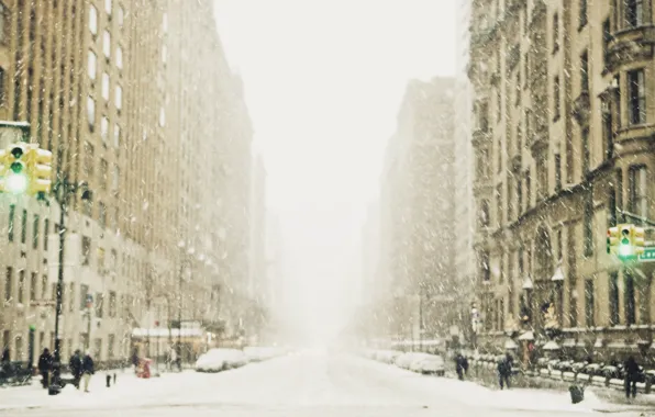 Picture winter, snow, the city, street, traffic light, megapolis