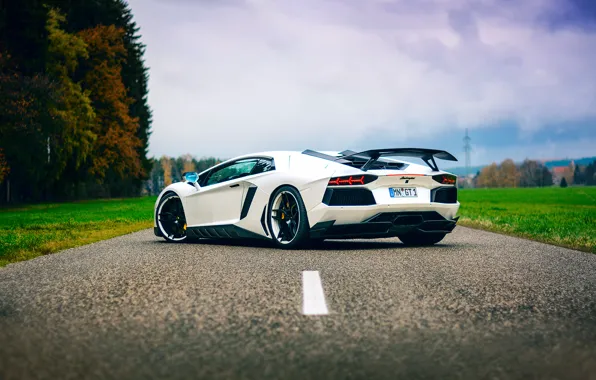 Picture road, the sky, tuning, Lamborghini, white, Aventador