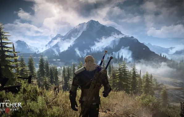 Picture forest, mountains, the game, the Witcher, beauty, Geralt of Rivia, The Witcher 3: Wild Hunt, …