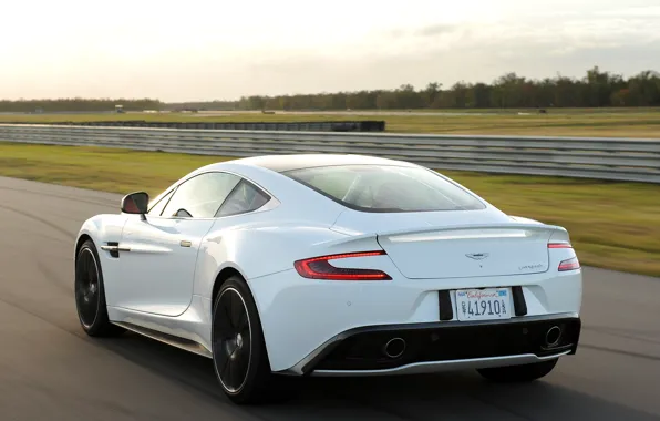 Picture white, Aston Martin, supercar, car, rear view, wing, Vanquish
