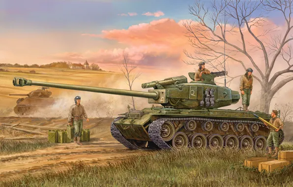 Picture war, art, american, tank, ww2, M-26 Pershing