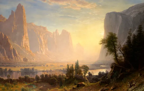 Picture landscape, mountains, nature, lake, picture, Yosemite Valley, Albert Bierstadt