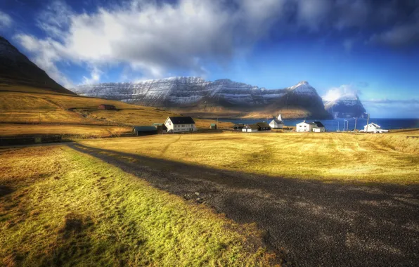Picture landscape, village, Faroe Islands