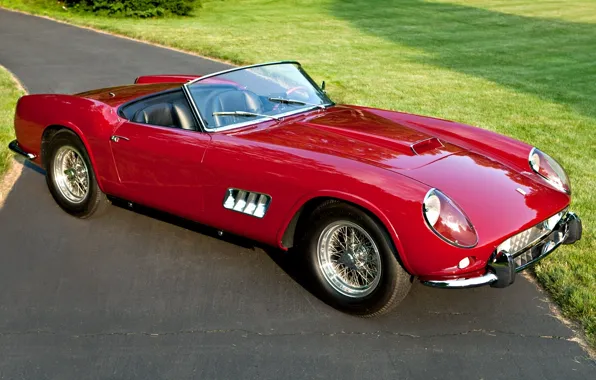 Picture road, grass, red, Ferrari, CA, Ferrari, classic, Spyder, California, the front, 1957, beautiful car, 250, …