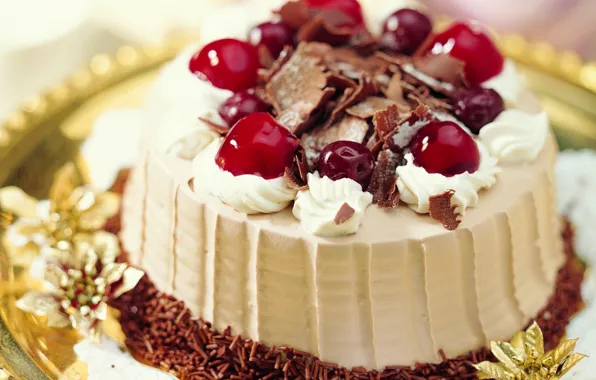 Picture cherry, chocolate, cream, cake