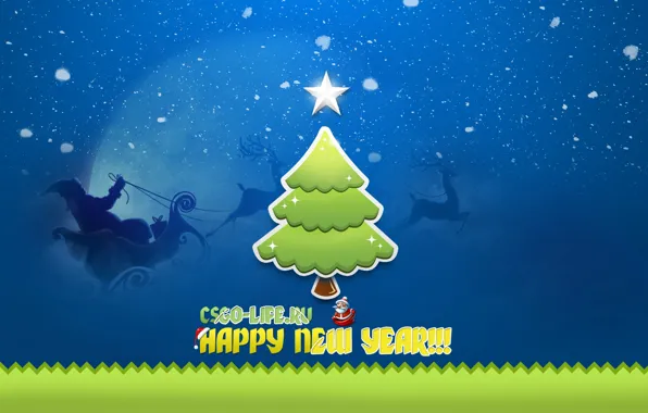 Picture snow, tree, New year, sleigh, deer, Santa