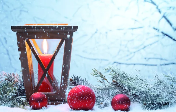 Picture winter, snow, New Year, Christmas, light, Christmas, winter, snow, Xmas, decoration, candle, lantern, Merry