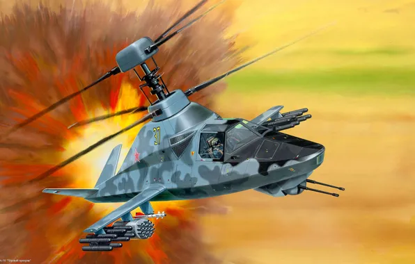 Picture aviation, art, helicopter, BBC, Russian, black Ghost, Ka-58