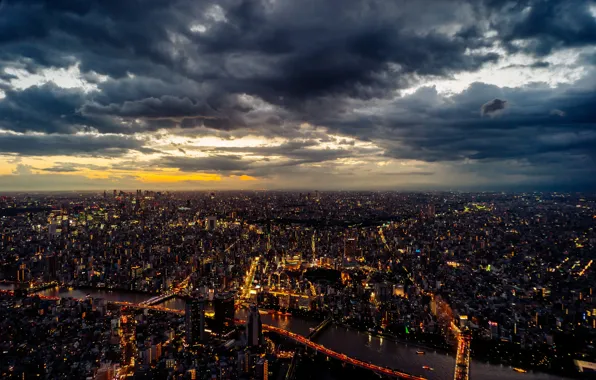 Picture Tokyo, Japan, sunset, clouded