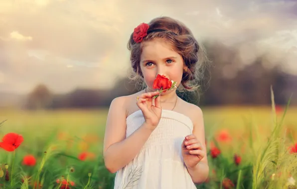 Picture flowers, child, girl