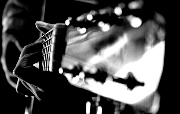 Picture macro, guitar, hand, strings, fingers