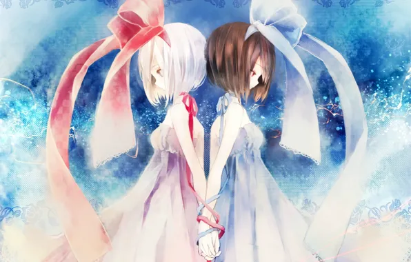 Picture pattern, hands, tape, bow, Sisters, Gemini, sundress