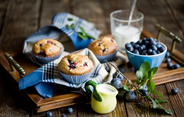 Picture berries, food, blueberries, dishes, still life, tray, cupcakes, swipe