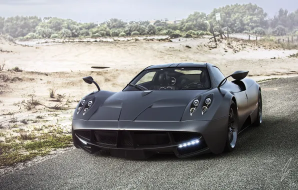 Picture Pagani, Power, Front, Black, Matte, Road, Supercar, To huayr, Ligth
