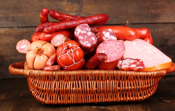 Picture photo, Basket, Food, Sausage, Meat products
