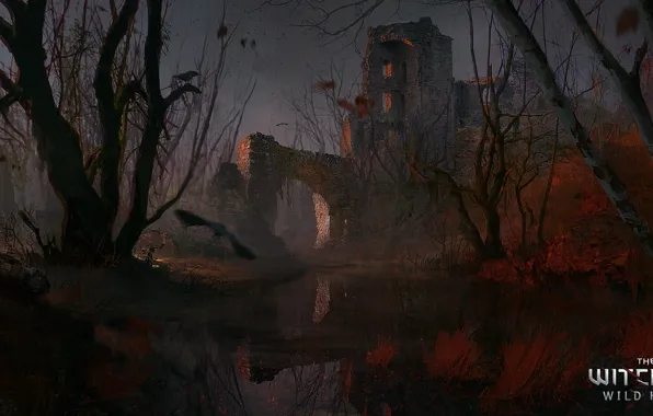 Picture castle, swamp, art, ruins, The Witcher, The Witcher 3: Wild Hunt, CD Projekt Red
