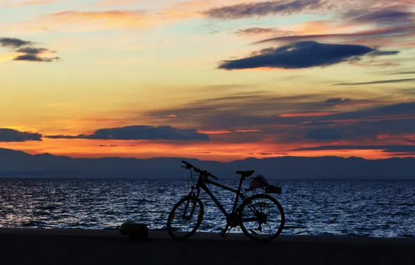 Picture sea, bike, shore, the evening, halt, mountain bike