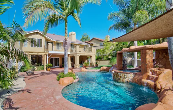 Picture palm trees, Villa, pool, architecture, terrace