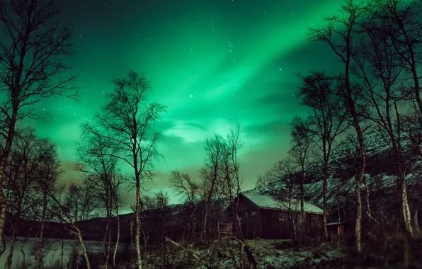 Picture northern lights, cabin, hut, aurora borealis