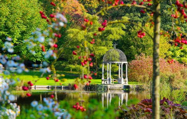 Picture lake, Park, England, gazebo, England, Dorset, Dorset, gardens Springhead, Fontmell Magna, Springhead Gardens, Fontmell Magna