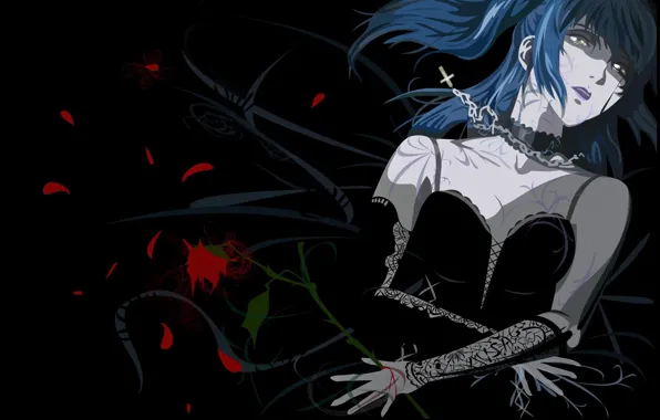 Picture void, loneliness, darkness, black dress, death note, death note, Amane Misa, stems with thorns, cross …
