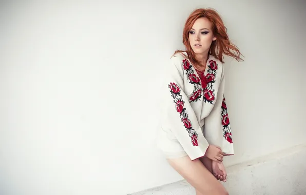 Picture legs, redhead, Ukrainian, embroidery