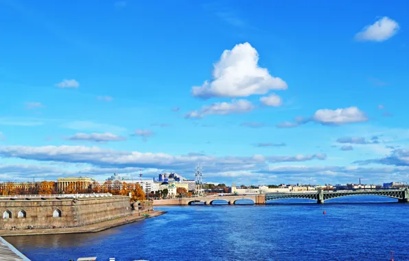 Picture The sun, Clouds, Bridge, Autumn, Saint Petersburg, Peter and Paul fortress, Neva, St.Petersburg, Northern capital, …