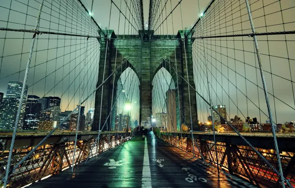 Picture night, lights, new York, Night, New York City, nyc, Brooklyn Bridge