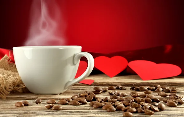 Picture background, heart, coffee, heart, couples, Cup, hearts, red, white, drink