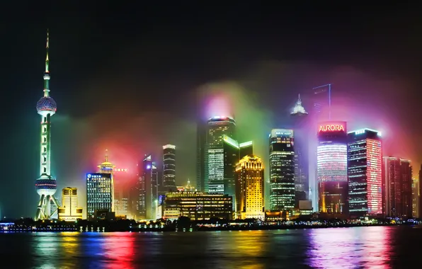 Picture water, night, city, the city, lights, lights, shore, coast, China, home, skyscrapers, China, Shanghai, Shanghai, …