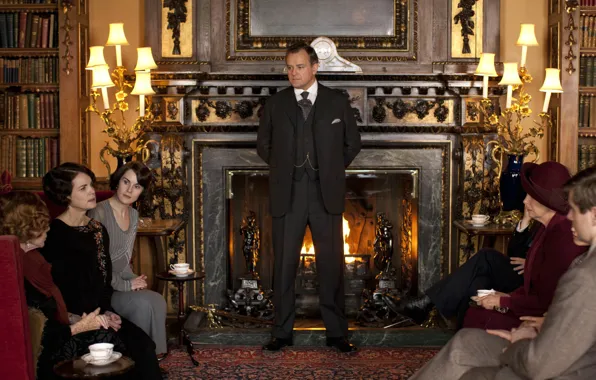 Picture interior, fireplace, the series, actors, drama, characters, Downton Abbey