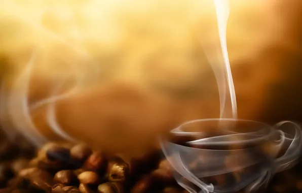 Picture coffee, coffee beans, smoke