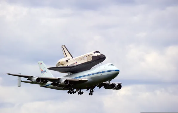 Picture the sky, Shuttle, the plane, NASA, landing, chassis, Space Shuttle Discovery, Boeing 747-100
