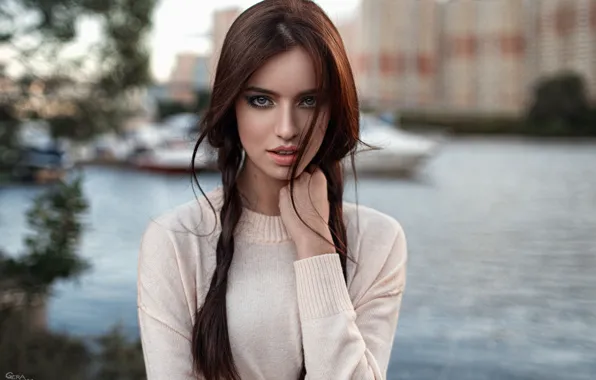 Picture look, girl, the city, sweetheart, portrait, beauty, brown hair, jacket, bokeh, retouching, George Chernyadev, Anastasiya …