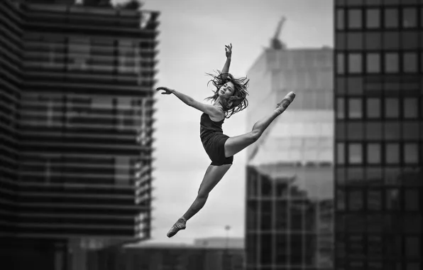 Picture girl, woman, jump, model, bokeh, black and white, female, ballet, b/w, ballerina, stop motion