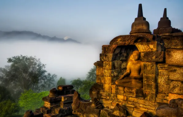 Picture fog, Buddha, highlands, highlands, Tibet, tibet, buddha