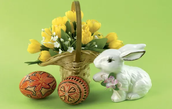 Picture flowers, eggs, rabbit, Easter, basket, Sunday, Pysanka