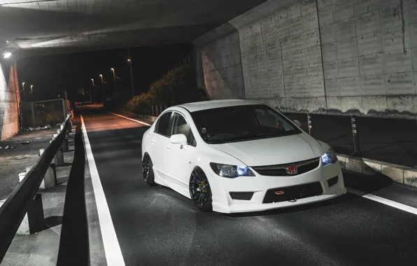 Picture white, wheels, honda, japan, jdm, tuning, civic, front, face, low, stance, mugen, type r, vtec