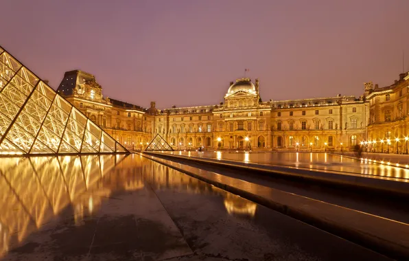 Picture night, lights, Paris, The Louvre