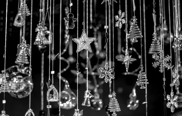 Picture stars, snowflakes, the dark background, tree, angels, New Year, Christmas, glass, suspension