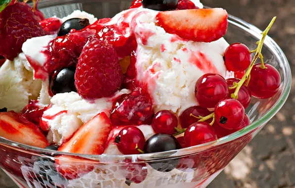 Picture photo, Strawberry, Sweets, Food, Raspberry, Ice cream, Currants