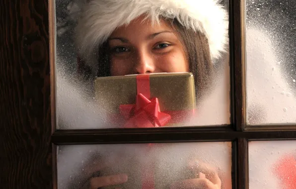 Picture girl, holiday, gift, new year, window, new year